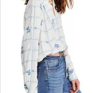 Free People Window to my heart button up floral blouse Top